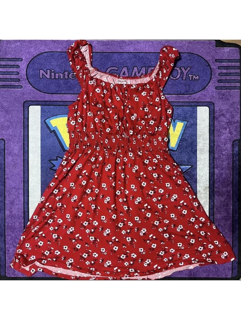 Red floral babydoll dress with straps Size L
